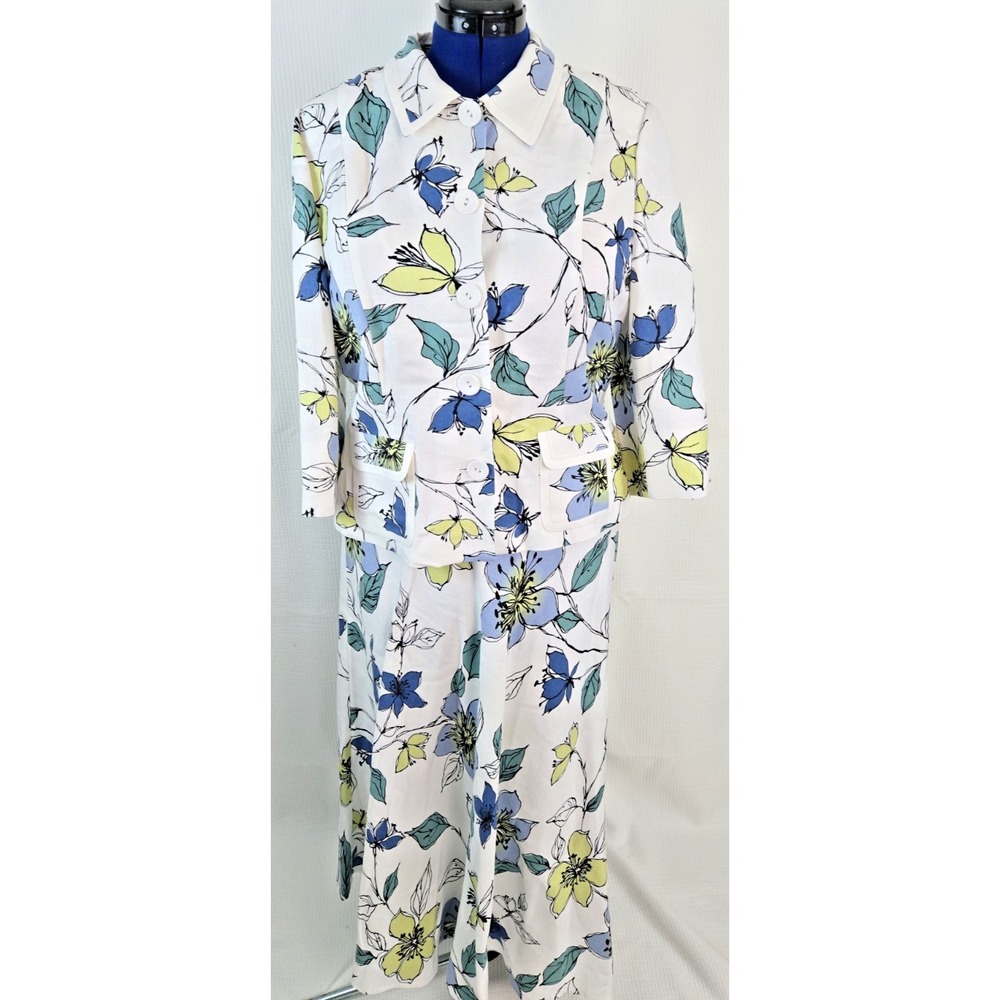 Emma & James women's floral 2 piece light Jacket skirt Separates linen blend 14